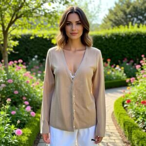 Grace Dane Lewis Cardigan Sweater L Gold Silver Metallic Long Sleeve Button Up